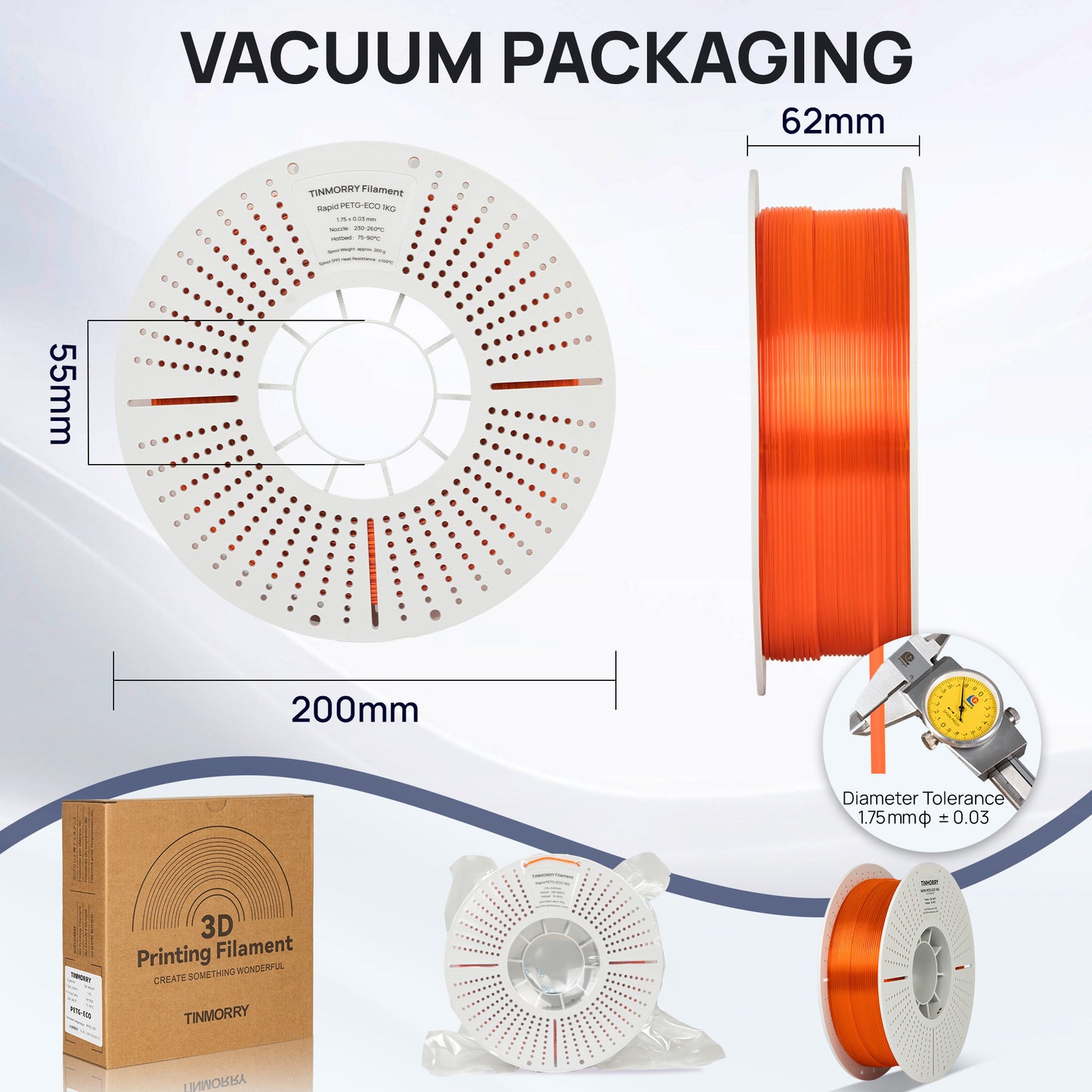 Rapid PETG-Eco 3D Printer Filament 1.75mm, 1 KG, Translucent Orange
