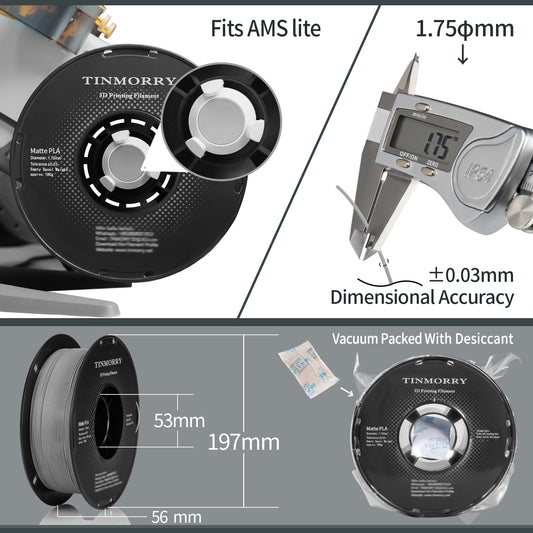 Matte PLA 3D Printer Filament 1.75mm, 1 KG, Matte Grey
