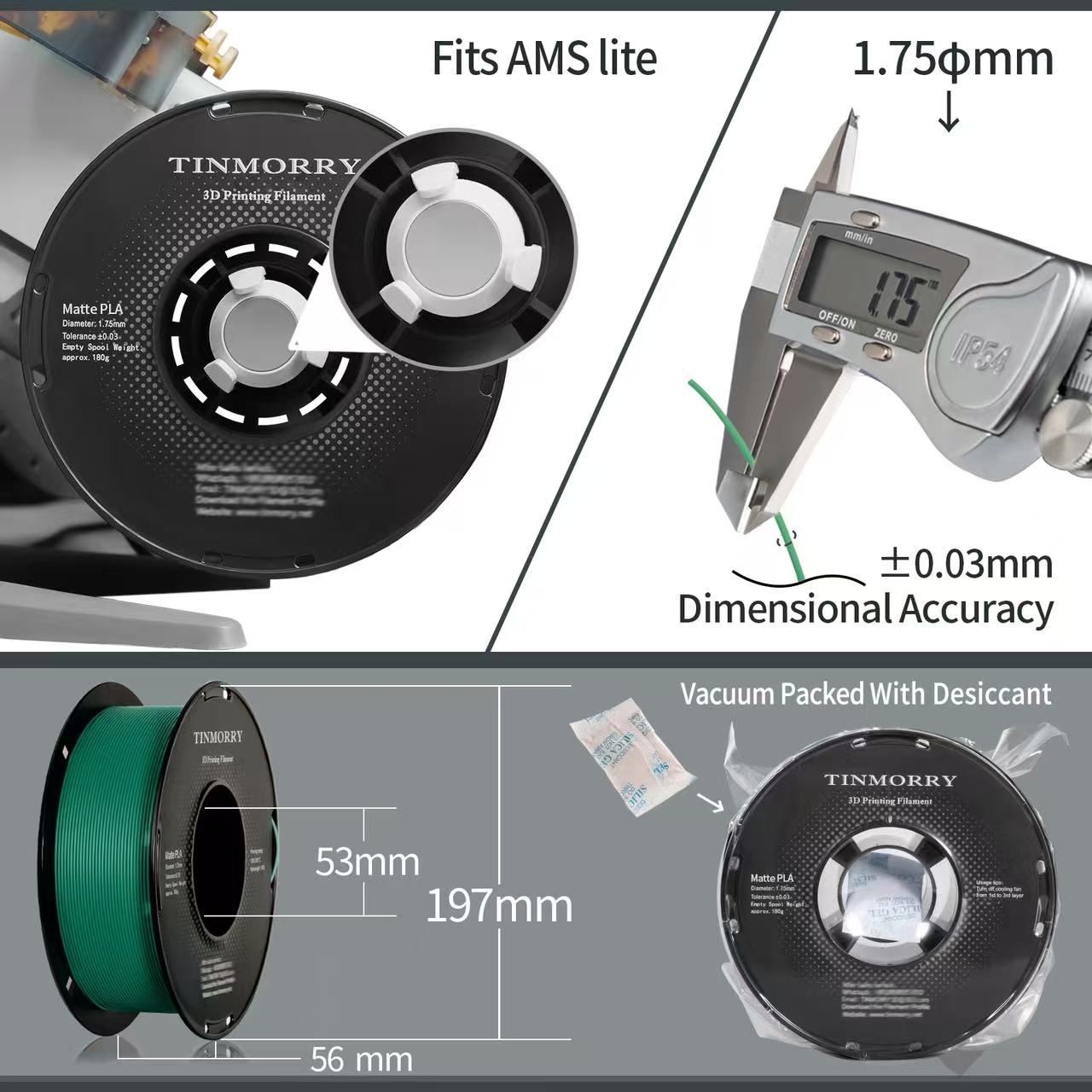 Matte PLA 3D Printer Filament 1.75mm, 1 KG, Matte Spinach Green