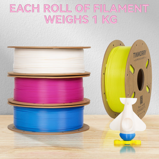 4 Rolls Value Pack & Save | PETG-ECO Filament, 1 KG 1 Spool, Magenta+ Jade White+ Yellow+ Blue