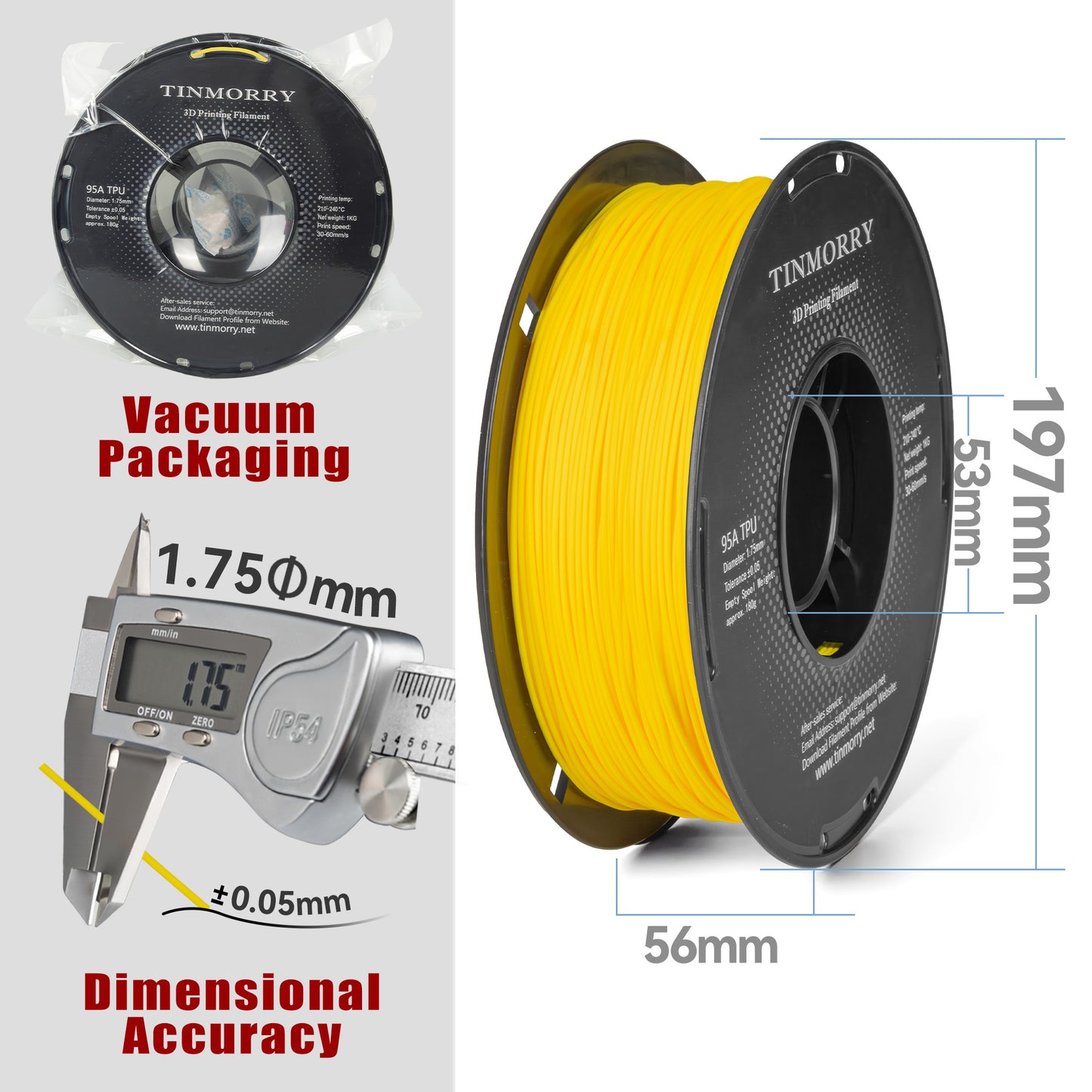 95A TPU 3D Printer Filament 1.75mm, 1 KG, Fluorescent Yellow