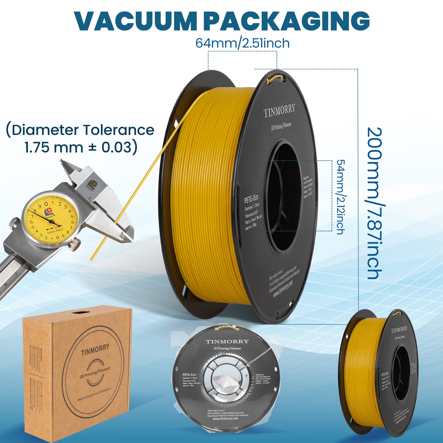 TINMORRY PETG-Filament 1,75 mm, Rapid PETG-Eco 3D-Druckfilament, kompatibel mit Bambu Lab/Creality K1C / FLASHFORGE Adventurer 5M FDM 3D-Drucker, 1 kg 1 Spule, Carter Yellow