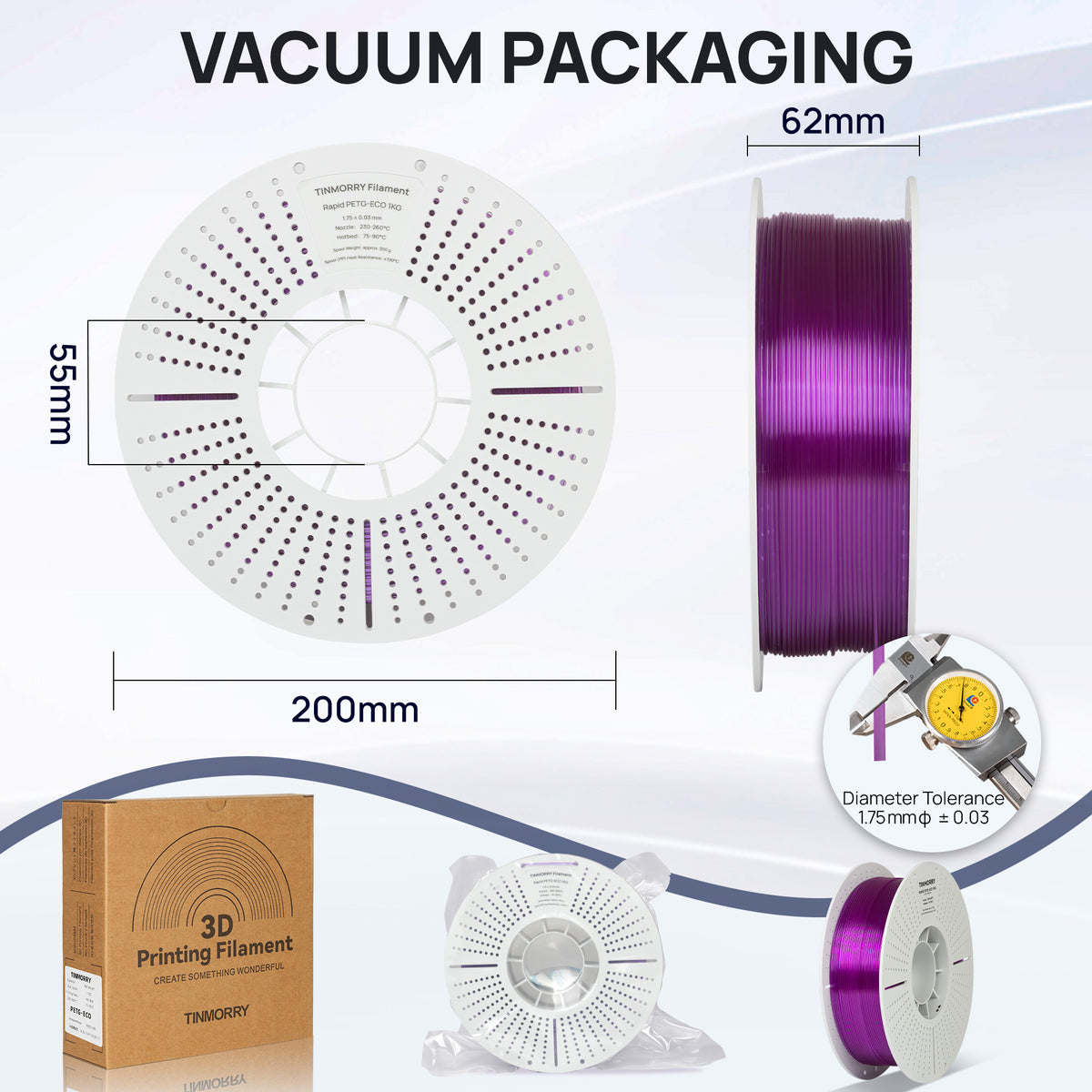 Rapid PETG-Eco 3D Printer Filament 1.75mm, 1 KG, Translucent Purple