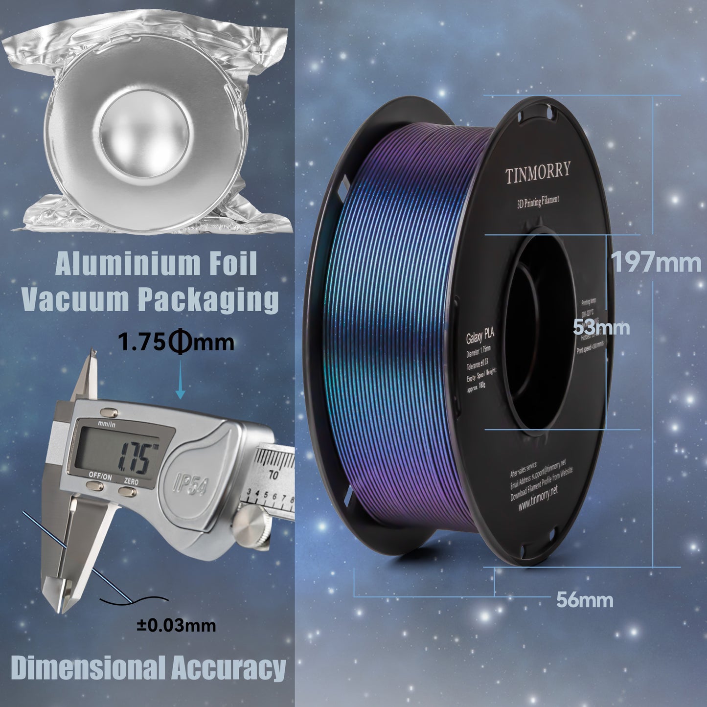 Galaxy PLA 3D Printer Filament 1.75mm, 1 KG, Galaxy Blue