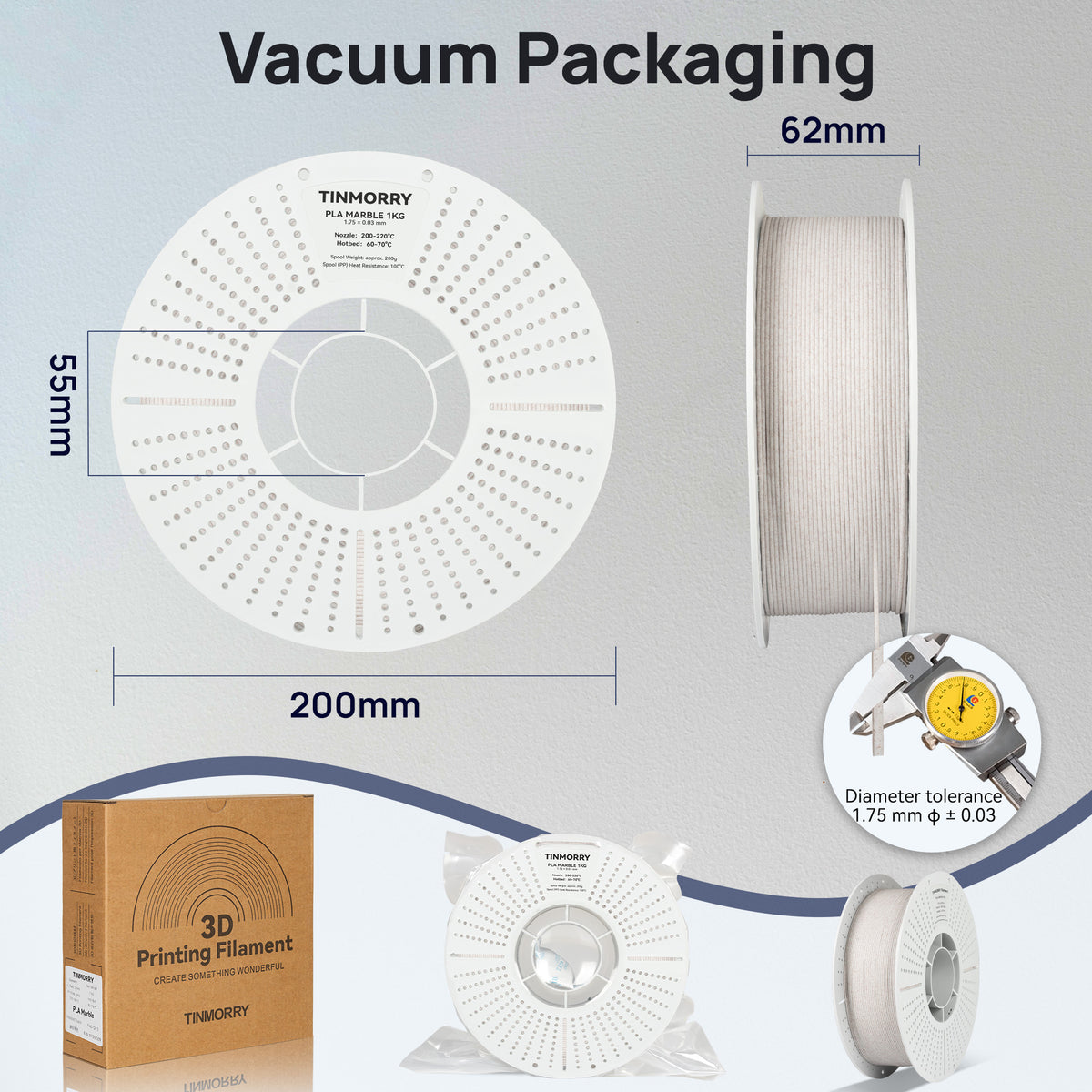 Marble PLA 3D Printer Filament 1.75mm, 1 KG, Light Brown