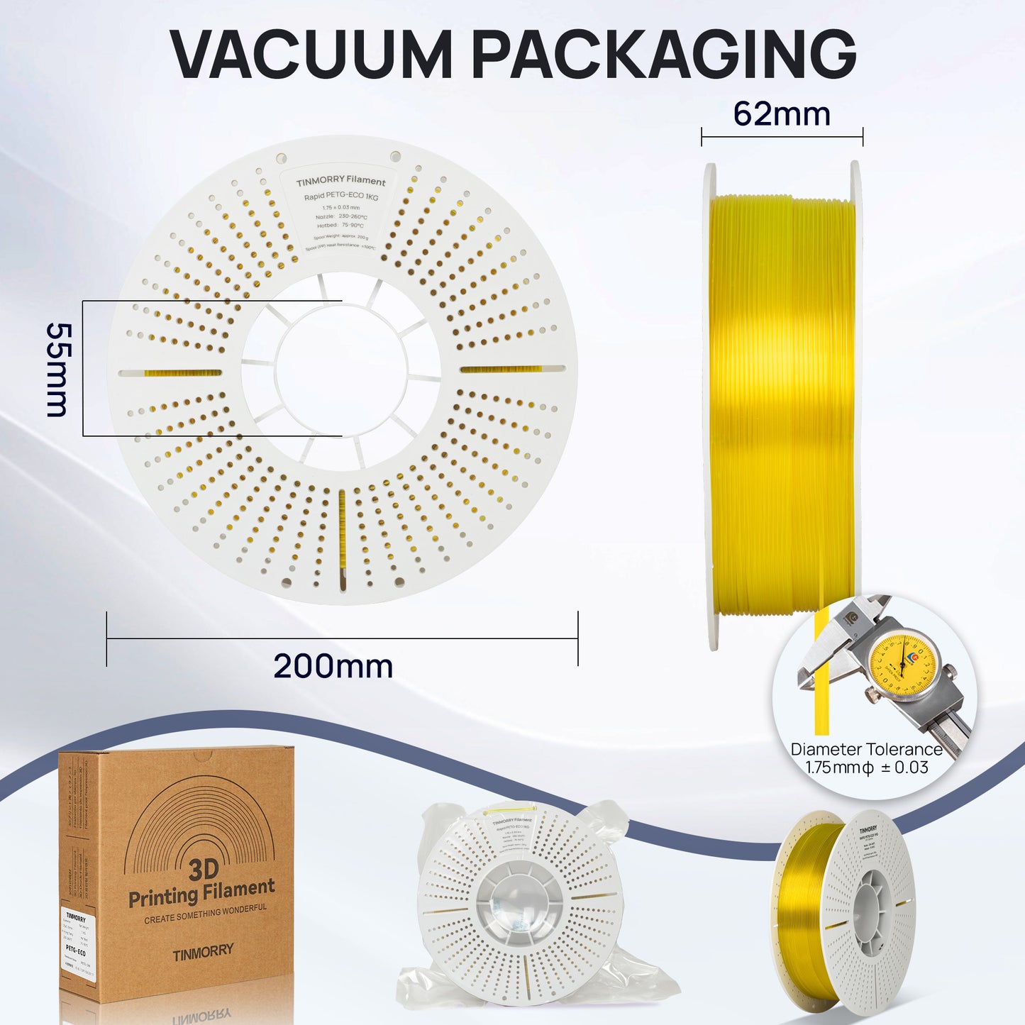 Rapid PETG-Eco 3D Printer Filament 1.75mm, 1 KG, Translucent Yellow