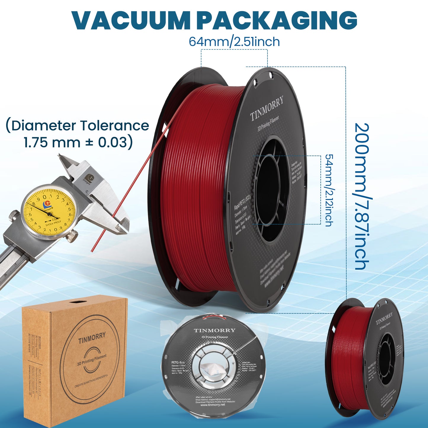 TINMORRY PETG-Filament 1,75 mm, Rapid PETG-Eco 3D-Druckfilament, kompatibel mit Bambu Lab/Creality K1C / FLASHFORGE Adventurer 5M FDM 3D-Drucker, 1 kg 1 Spule, Rot