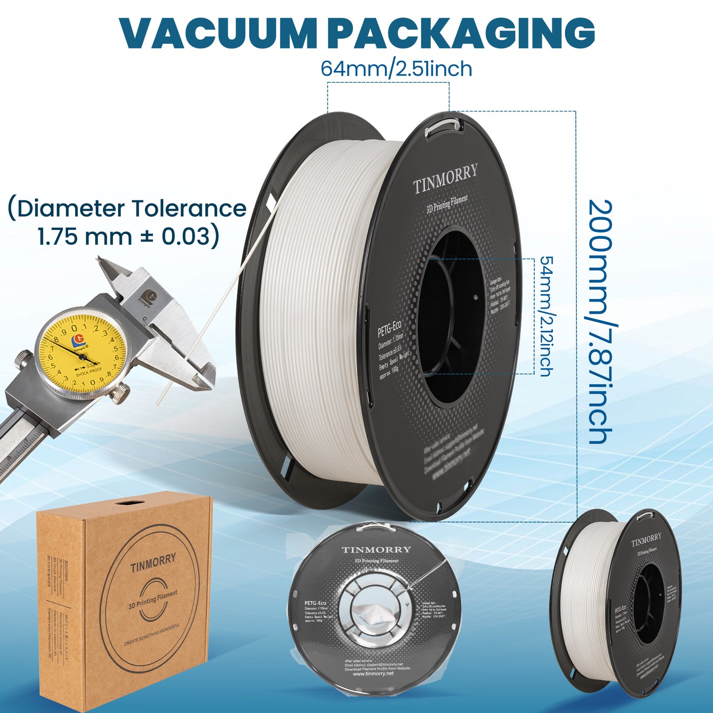 TINMORRY PETG-Filament 1,75 mm, Rapid PETG-Eco 3D-Druckfilament, kompatibel mit Bambu Lab/Creality K1C / FLASHFORGE Adventurer 5M FDM 3D-Drucker, 1 kg 1 Spule, Elfenbeinweiß