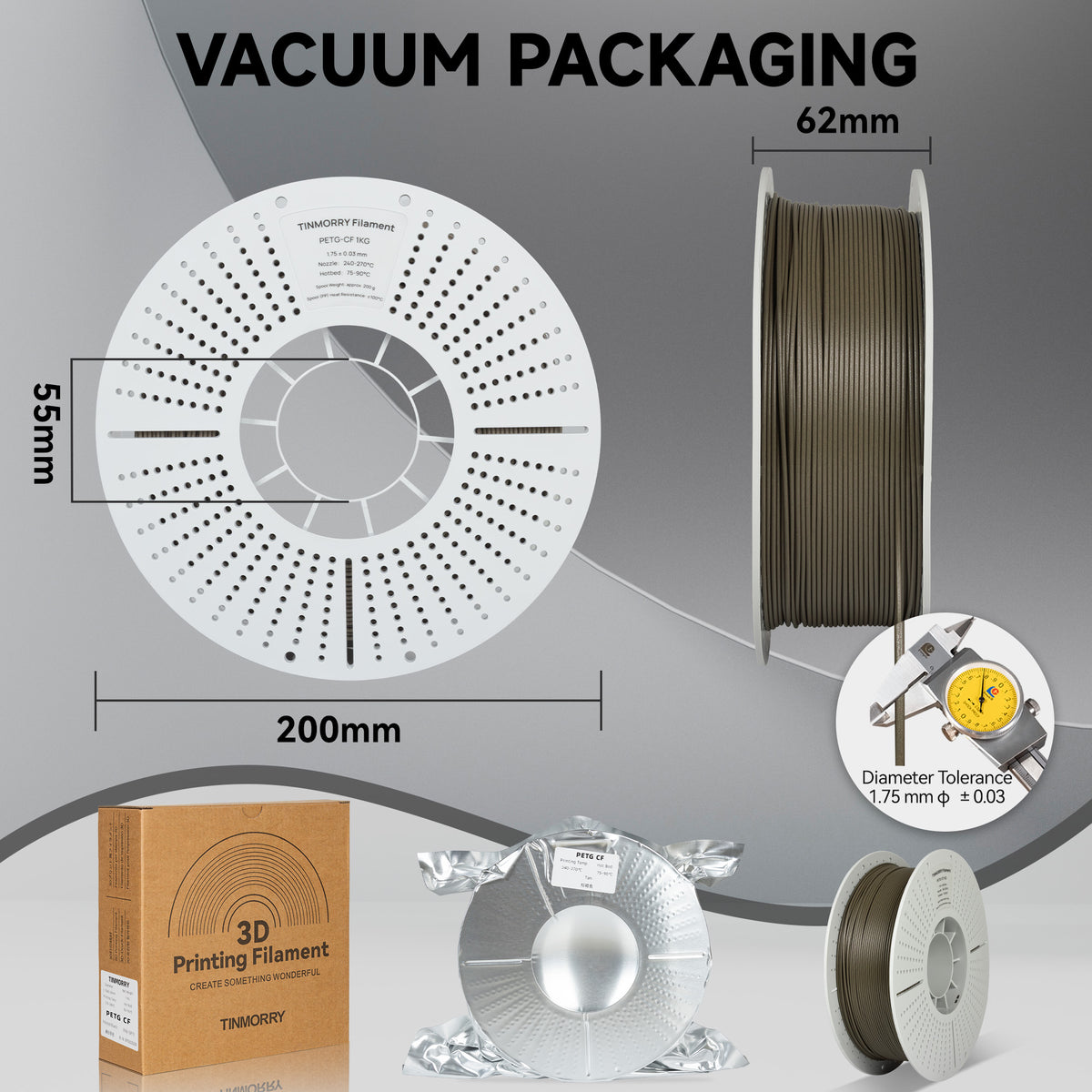 Carbon Fiber PETG 3D Printer Filament 1.75mm, 1 KG, Tan