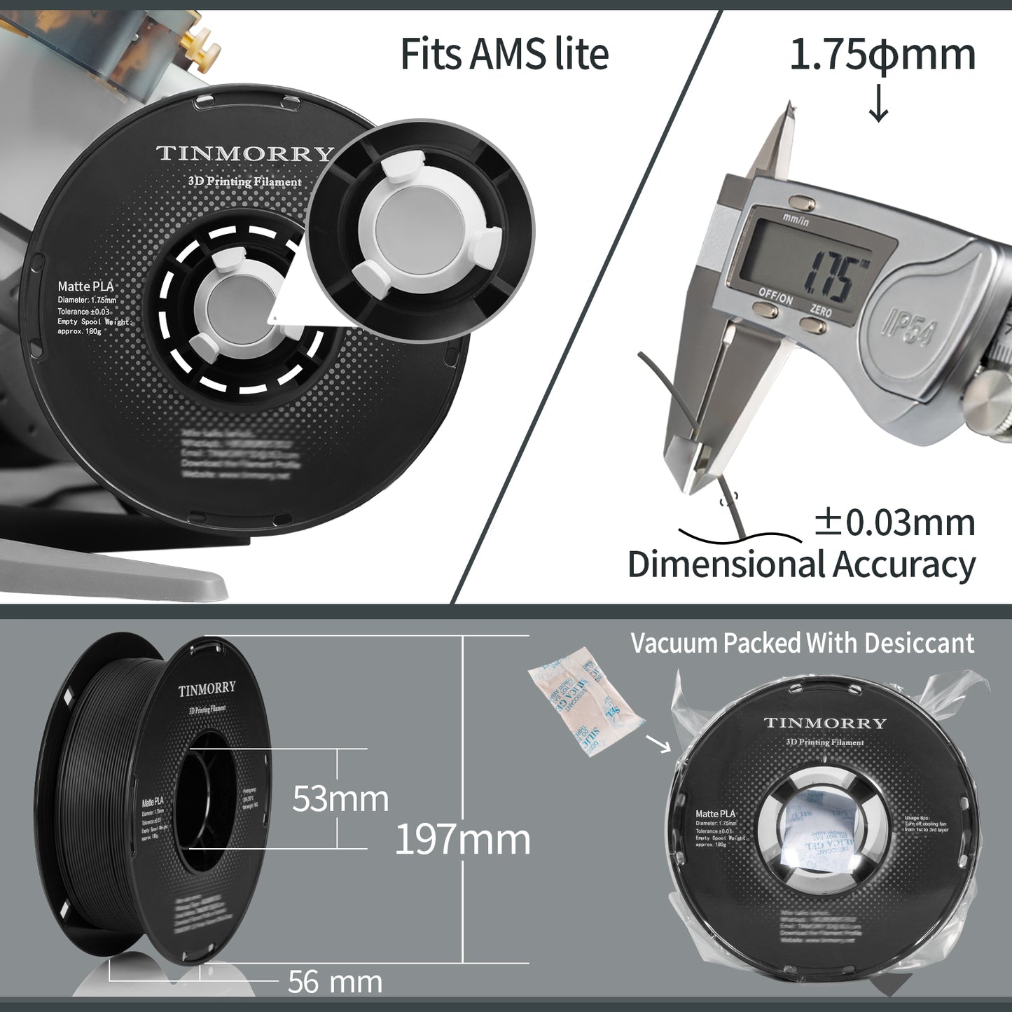 Matte PLA 3D Printer Filament 1.75mm, 1 KG, Black