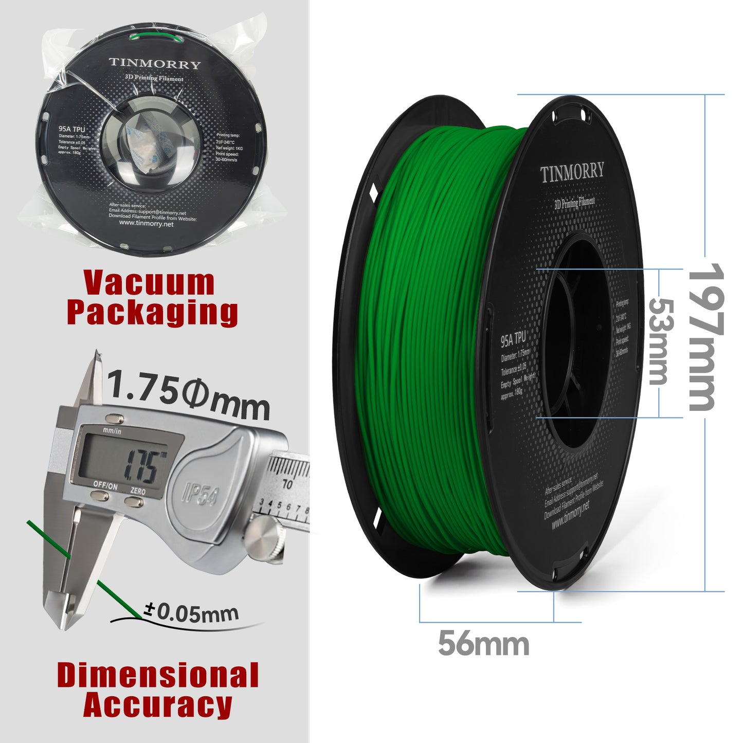 95A TPU 3D Printer Filament 1.75mm, 1 KG, Emerald Green