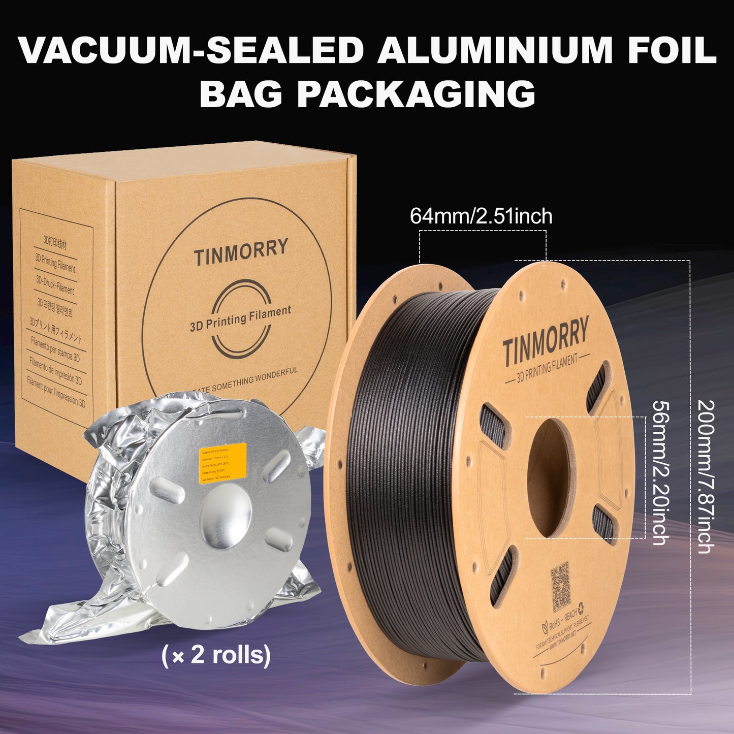 Glass Fiber PETG Filament Pack, 1 KG 1 Spool, Frosted Black