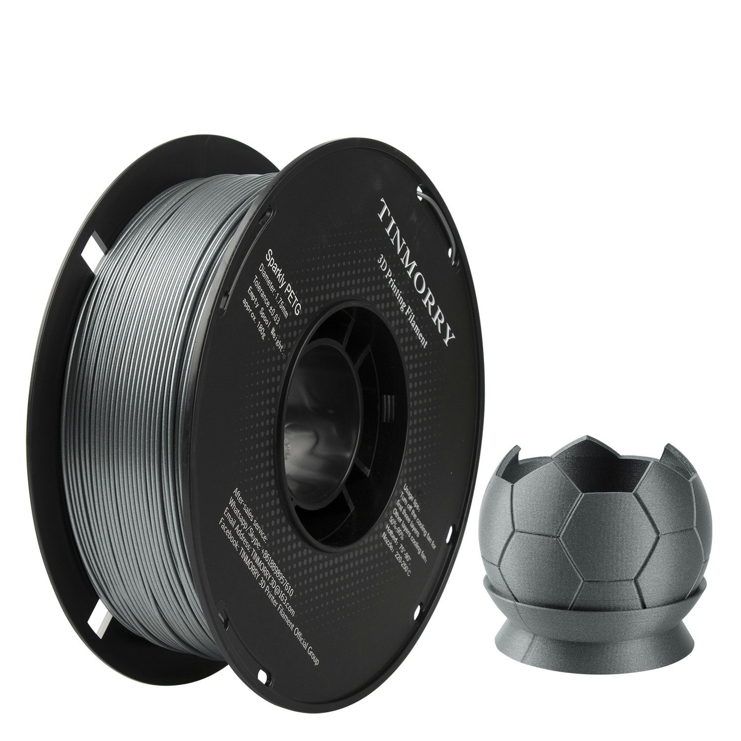 Sparkly PETG 3D Printer Filament 1.75mm, 1 KG, Sparkly Silver