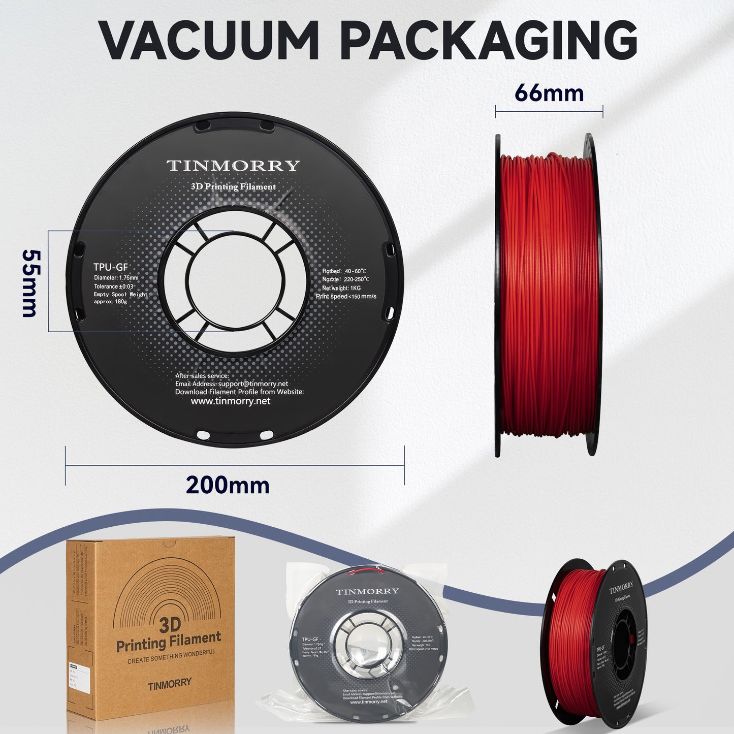 Glass Fiber TPU Filament 1.75mm, 1 KG, Frosted Red