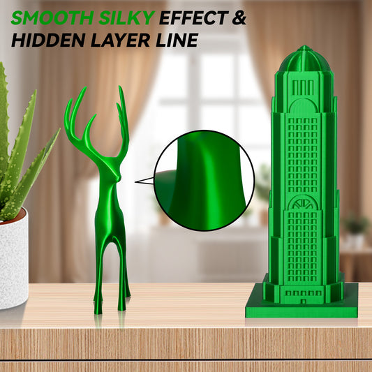 Silk PLA 3D Printer Filament 1.75mm, 1 KG, Silk Green