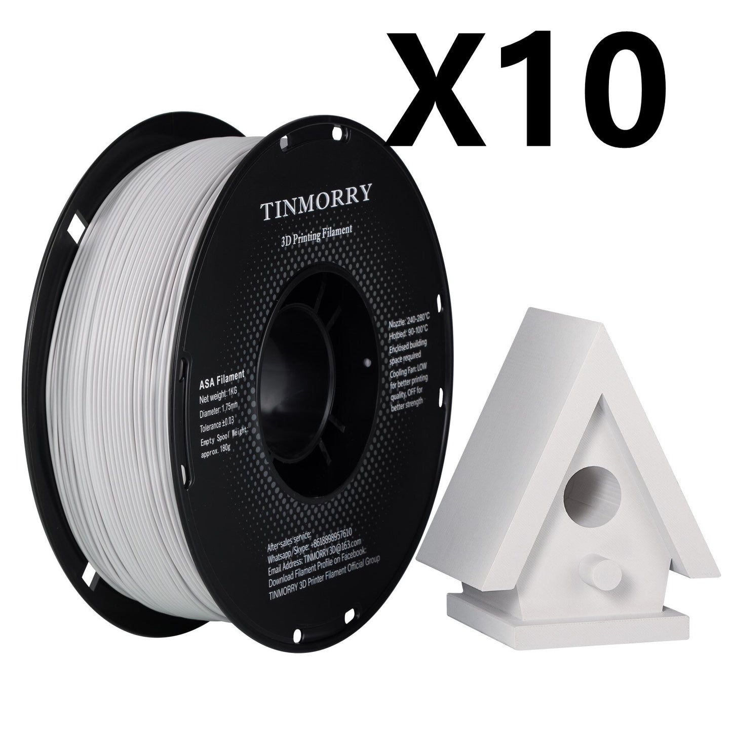 10 Rolls ASA 3D Printer Filament 1.75mm, 1 KG 1 Spool