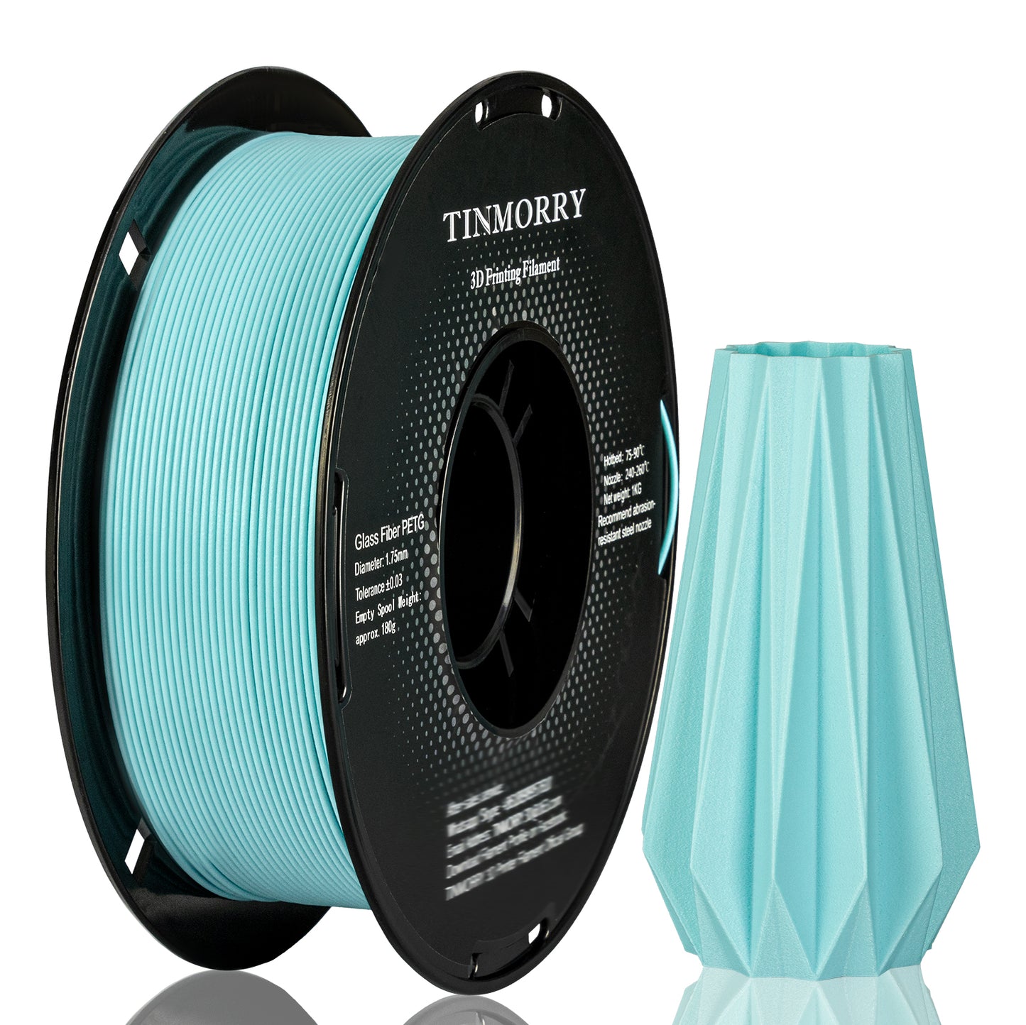 TINMORRY Glasfaserverstärktes PETG-Filament, hochschlagfestes PETG-GF-3D-Druckfilament, Haltbarkeit und Steifheit, perfekt kompatibel mit Bambu Lab FDM-3D-Drucker, 1 kg, 1 Spule, Frosted Ice Blue