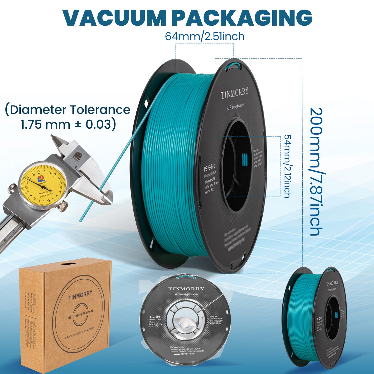 PETG Filament 1.75mm, TINMORRY Rapid PETG-Eco 3D Druck Filament, Kompatibel mit Bambu Lab/Creality K1C / FLASHFORGE Adventurer 5M /Anycubic Kobra 3 / QIDI FDM 3D Drucker, 1 KG 1 Spule, Horizont Grün