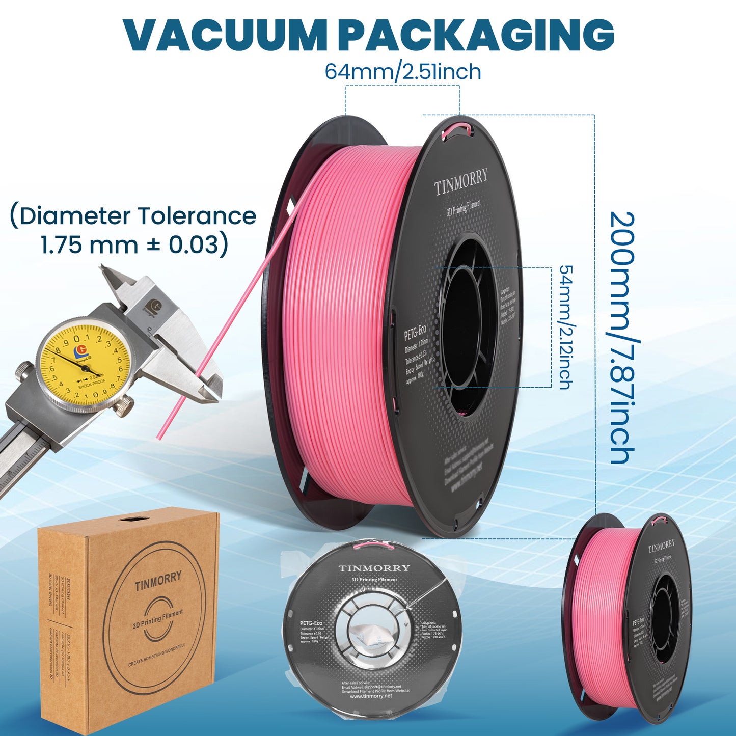 TINMORRY PETG-Filament 1,75 mm, Rapid PETG-Eco 3D-Druckfilament, kompatibel mit Bambu Lab/Creality K1C / FLASHFORGE Adventurer 5M FDM 3D-Drucker, 1 kg 1 Spule, Pink