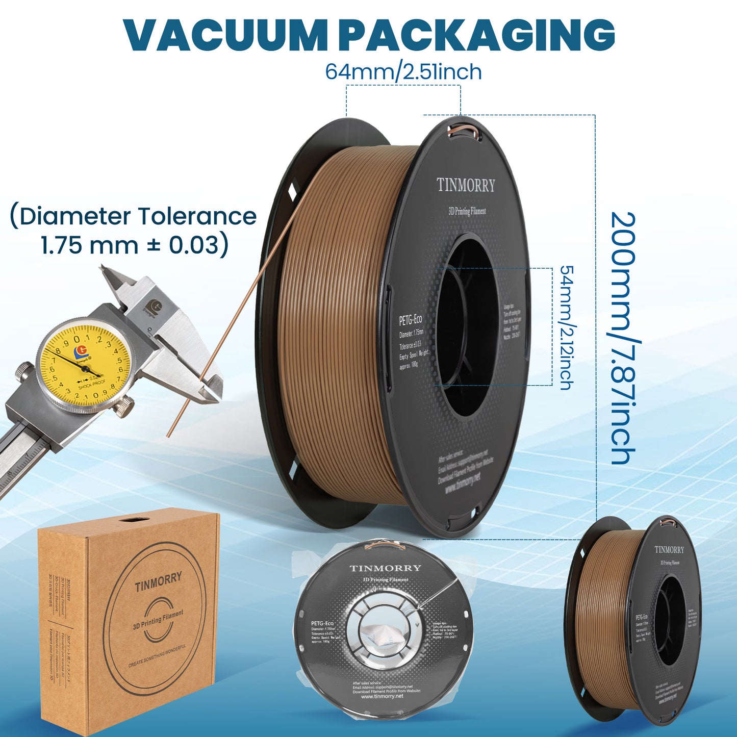PETG Filament 1.75mm, TINMORRY Rapid PETG-Eco 3D Druck Filament, Kompatibel mit Bambu Lab/Creality K1C / FLASHFORGE Adventurer 5M /Anycubic Kobra 3 / QIDI FDM 3D Drucker, 1 KG 1 Spule, Schokobraun