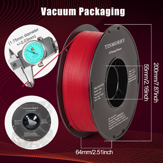 Glass Fiber PETG 3D Printer Filament 1.75mm, 1 KG, Frosted Ruby Red