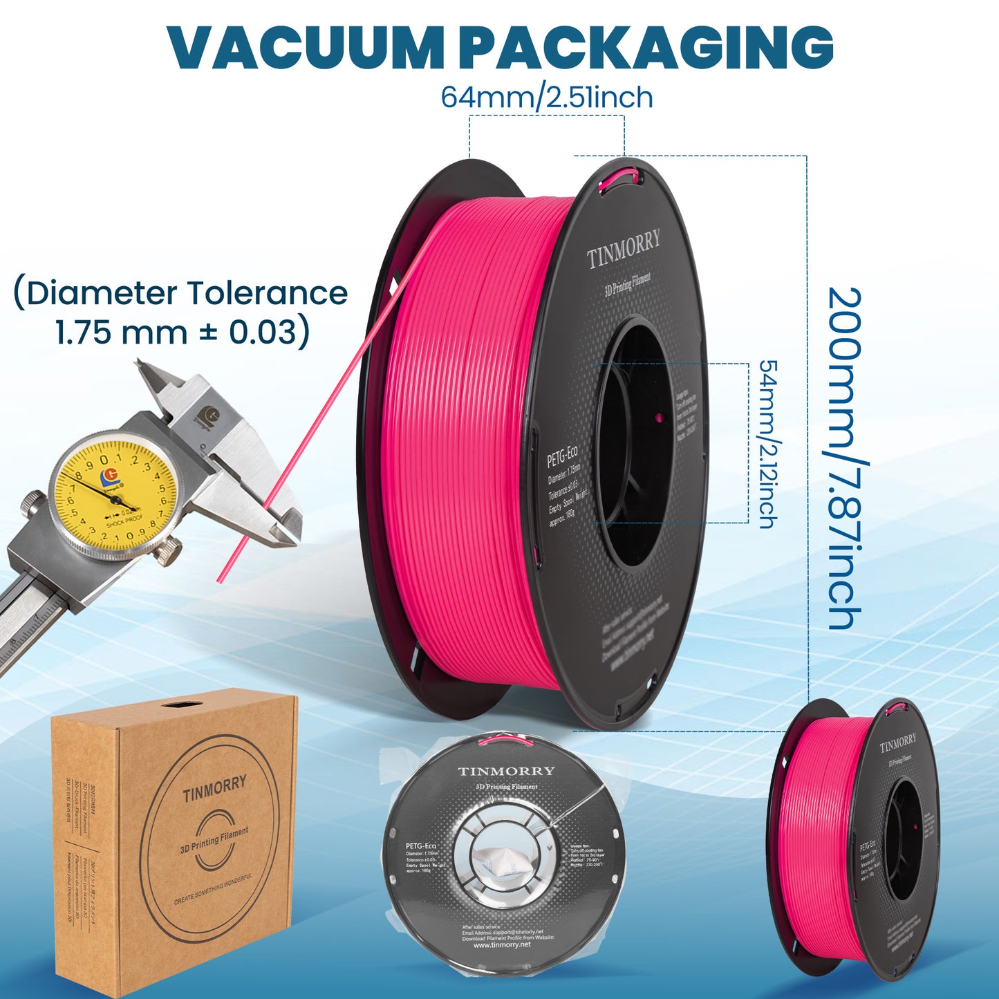 TINMORRY PETG-Filament 1,75 mm, Rapid PETG-Eco 3D-Druckfilament, kompatibel mit Bambu Lab/Creality K1C / FLASHFORGE Adventurer 5M FDM 3D-Drucker, 1 kg 1 Spule, fluoreszierendes Rosenrot
