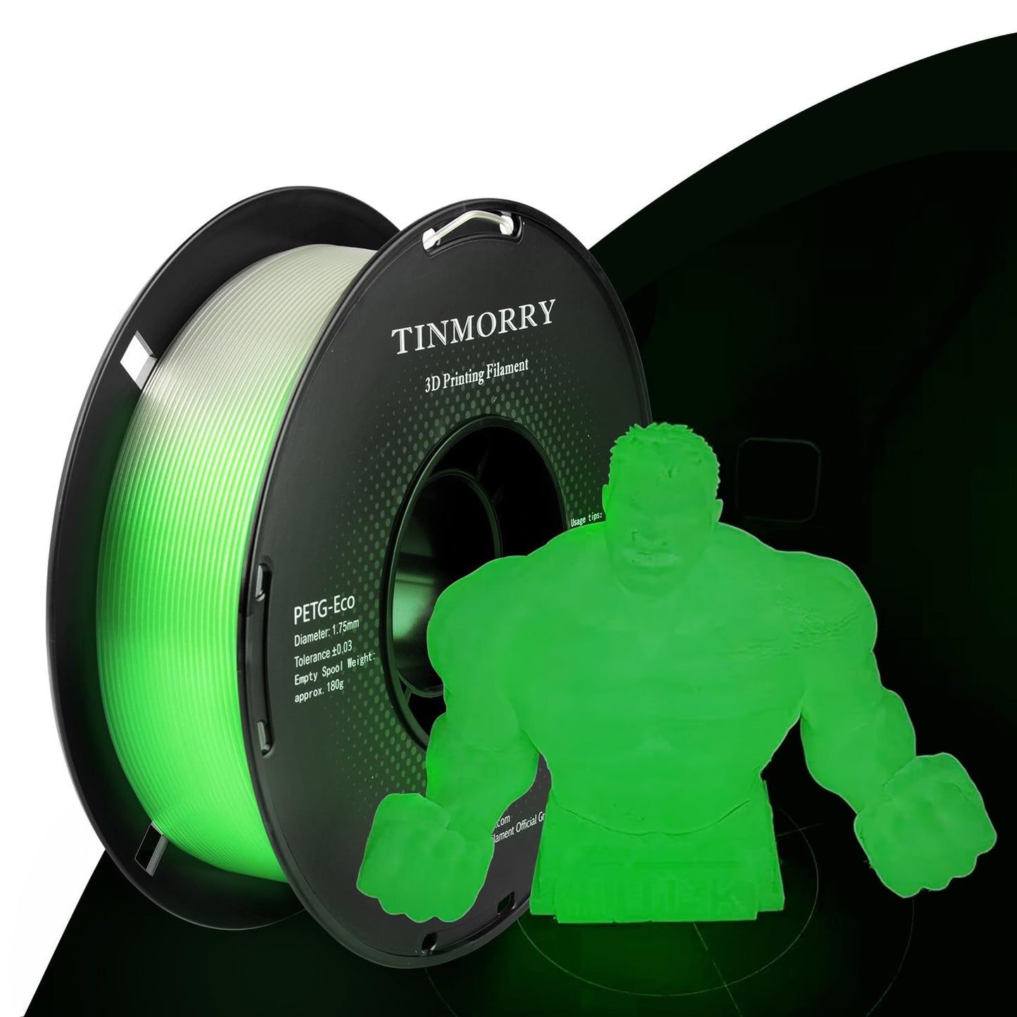 Glowing PETG 3D Printer Filament 1.75mm, 1 KG, Glow Green