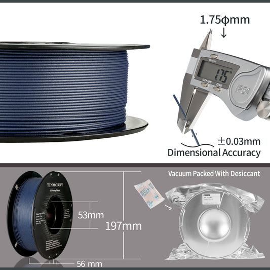 TINMORRY Glasfaserverstärktes PETG-Filament, hochschlagfestes PETG-GF-3D-Druckfilament, Haltbarkeit und Steifheit, perfekt kompatibel mit Bambu Lab FDM-3D-Drucker, 1 kg, 1 Spule, Frosted Marineblau