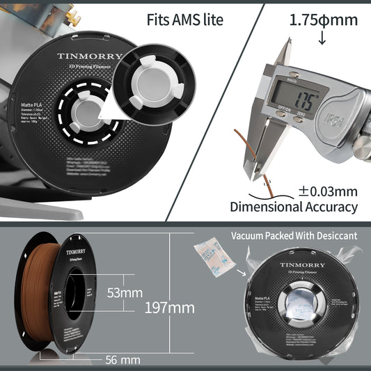 Matte PLA 3D Printer Filament 1.75mm, 1 KG, Matte Brown
