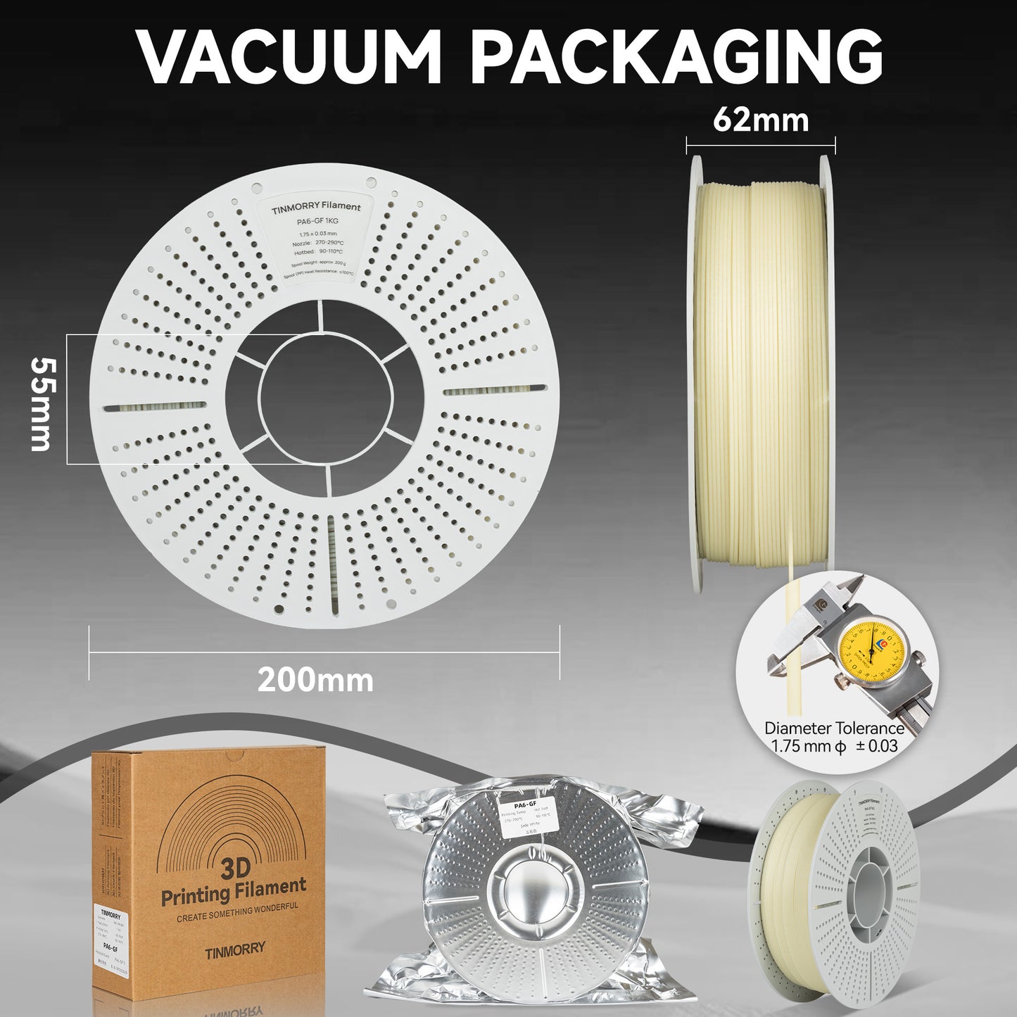 Glass Fiber Reinforced PA6 Filament, 1 KG 1 Spool, Jade White