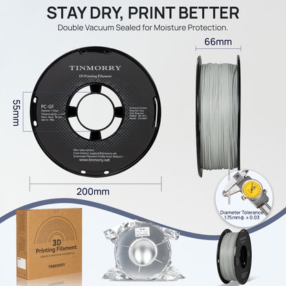 Glass Fiber PC 3D Printer Filament 1.75mm, 1 KG, Light Grey
