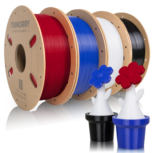 4 Rolls Value Pack & Save | PETG-ECO Filament, 1 KG 1 Spool, Black+ Red+ Cold White + Klein Blue