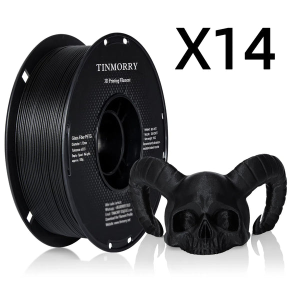 14 Rolls Glass Fiber PETG Filament 1.75mm, TINMORRY PETG-GF 3D Printing Filament  for FDM 3D Printers, 14 KG, Black