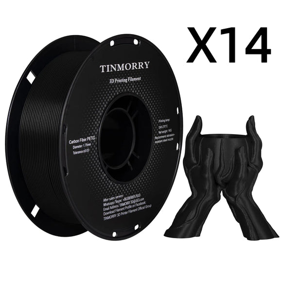 14 Rolls Carbon Fiber PETG Filament 1.75mm, TINMORRY PETG-CF 3D Printing Filament  for FDM 3D Printers, 14 KG, Black