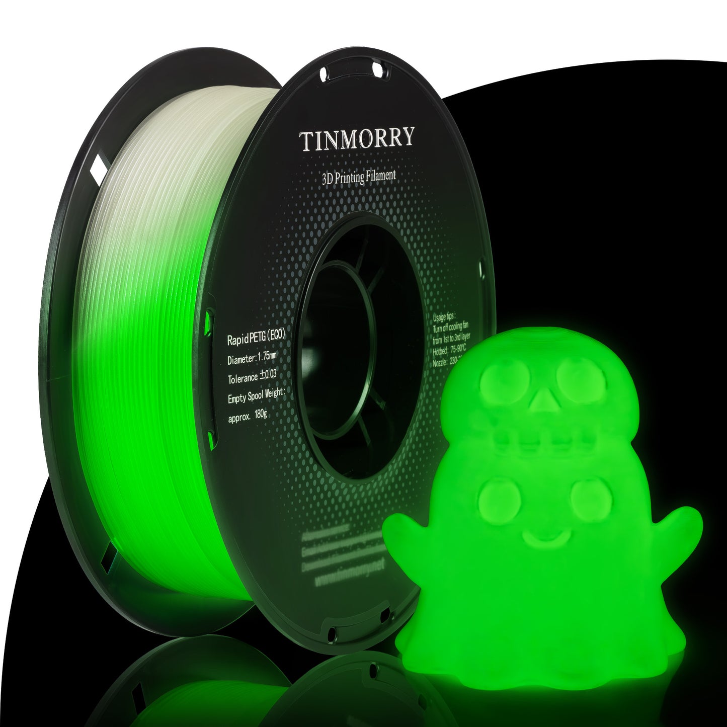 Glowing PETG 3D Printer Filament 1.75mm, 1 KG, Glow Green