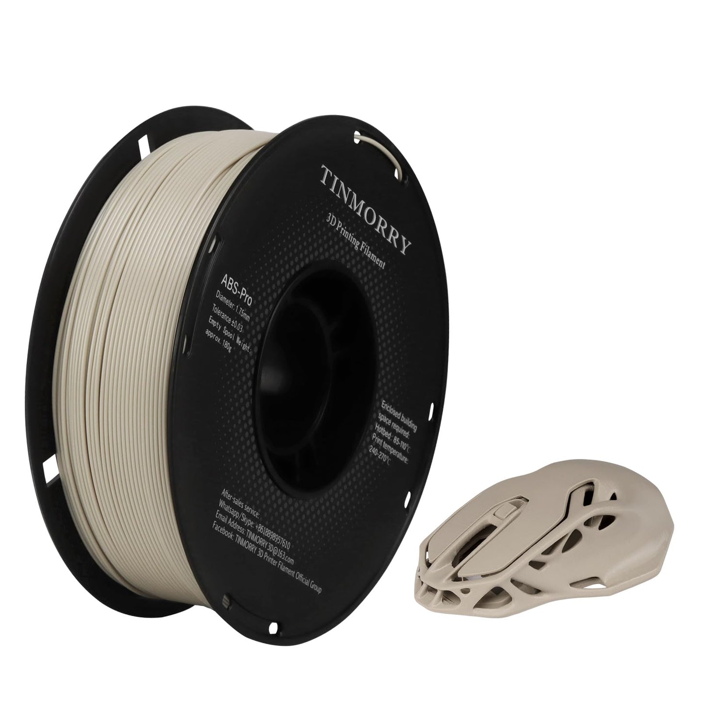 TINMORRY ABS Filament 1.75mm, ABS (Pro) 3D Drucker Filament 1KG, gute Hitzebeständigkeit, stark & haltbar, Maßgenauigkeit ±0.03mm, Warm Grau