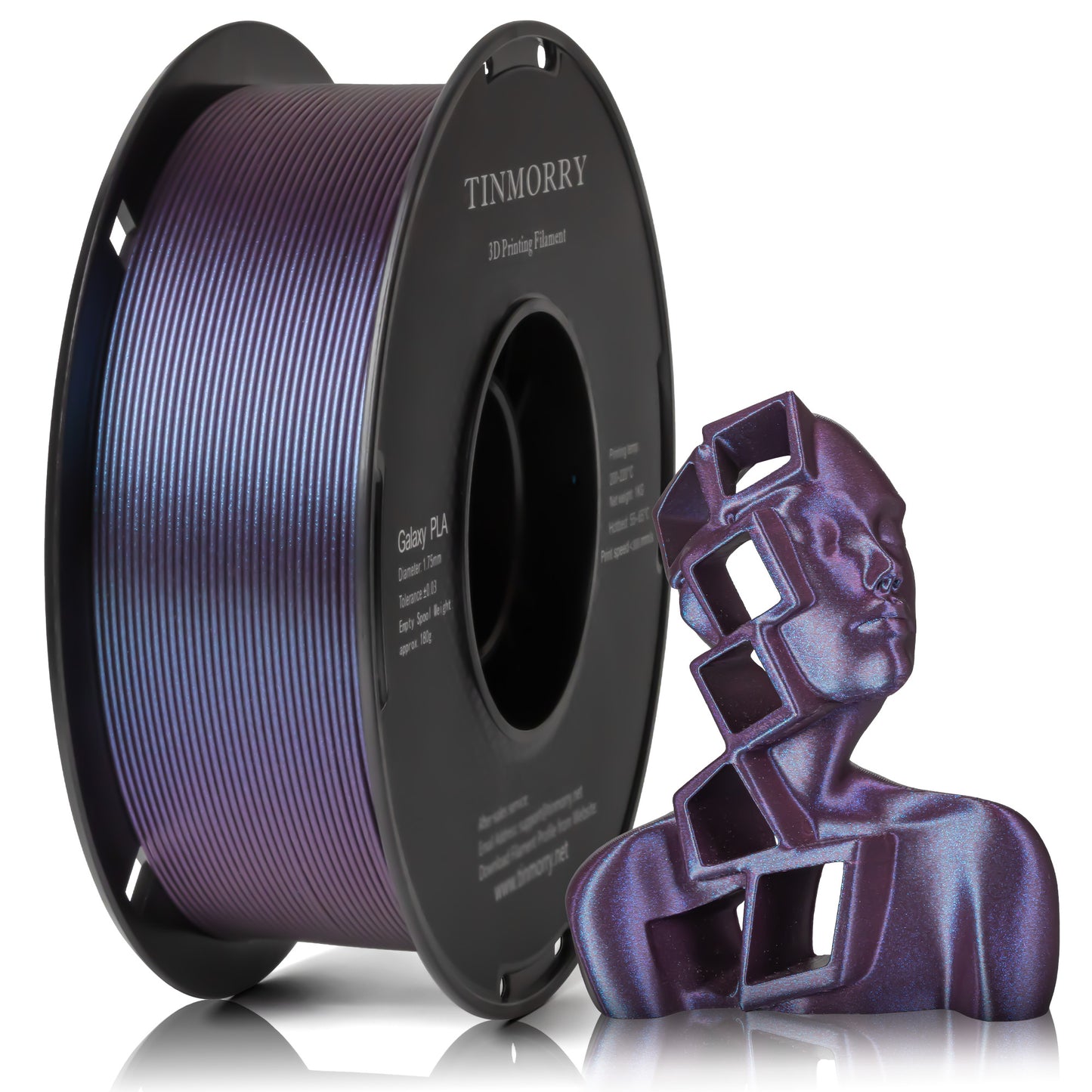TINMORRY PLA-Filament 1,75 mm, 3D-Drucker-Filament, Maßgenauigkeit +/- 0,03 mm, 1 kg Spule, kompatibel mit Bambu FDM 3D-Drucker, Galaxy Purple