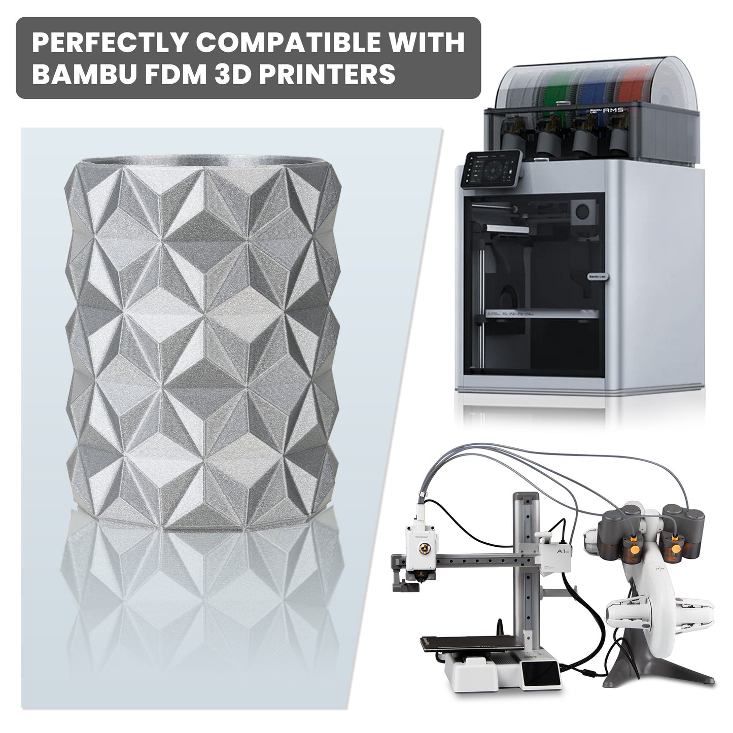 TINMORRY PETG-Filament 1,75 mm, Rapid PETG-Eco 3D-Druckfilament, kompatibel mit Bambu Lab/Creality K1C / FLASHFORGE Adventurer 5M FDM 3D-Drucker, 1 kg 1 Spule, Sparkly Silver 