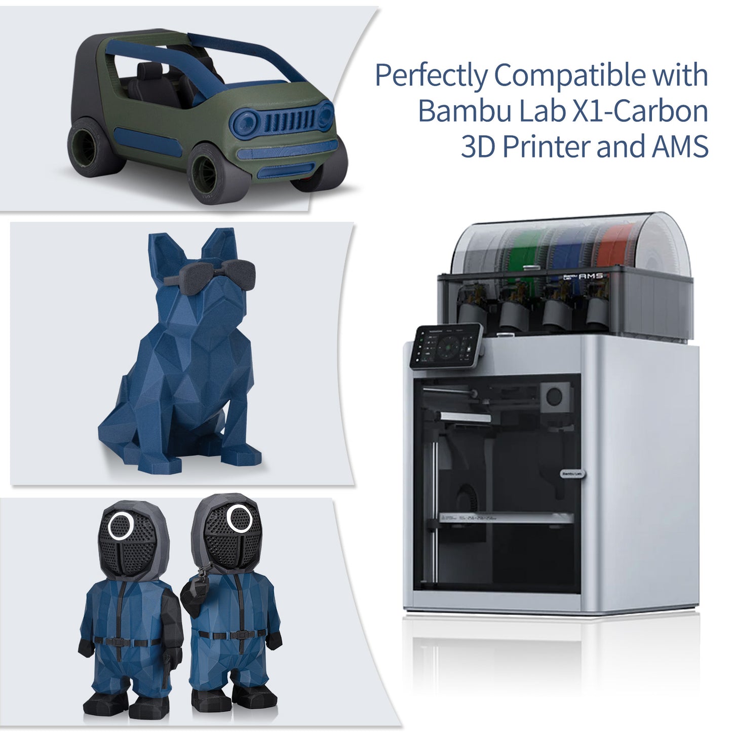 Carbon Fiber PLA 3D Printer Filament 1.75mm, 1 KG, Carbon Blue