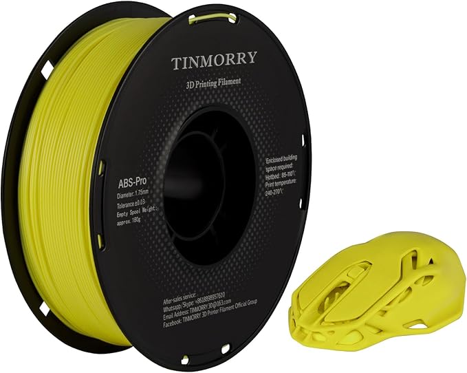 TINMORRY ABS Filament 1.75mm, ABS (Pro) 3D Drucker Filament 1KG, gute Hitzebeständigkeit, stark & haltbar, Maßgenauigkeit ±0.03mm, Gelb