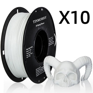 10 Rolls Glass Fiber PETG Filament 1.75mm, TINMORRY PETG-GF 3D Printing Filament  for FDM 3D Printers, 10 KG, White