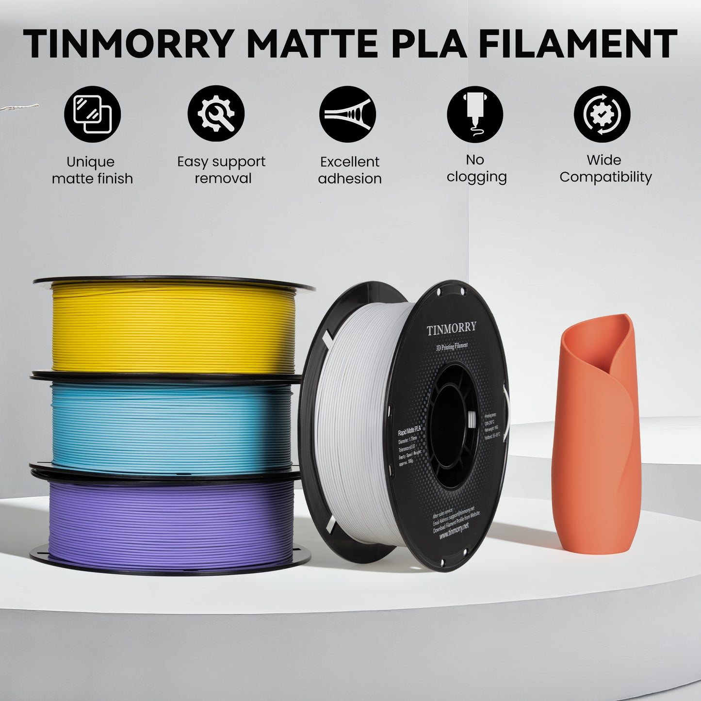 TINMORRY マット PLA フィラメント 1.75mm、PLA 3D プリント フィラメント、Bambu Lab FDM 3D プリンター対応、1 KG 1 スプール、マット ブラウン