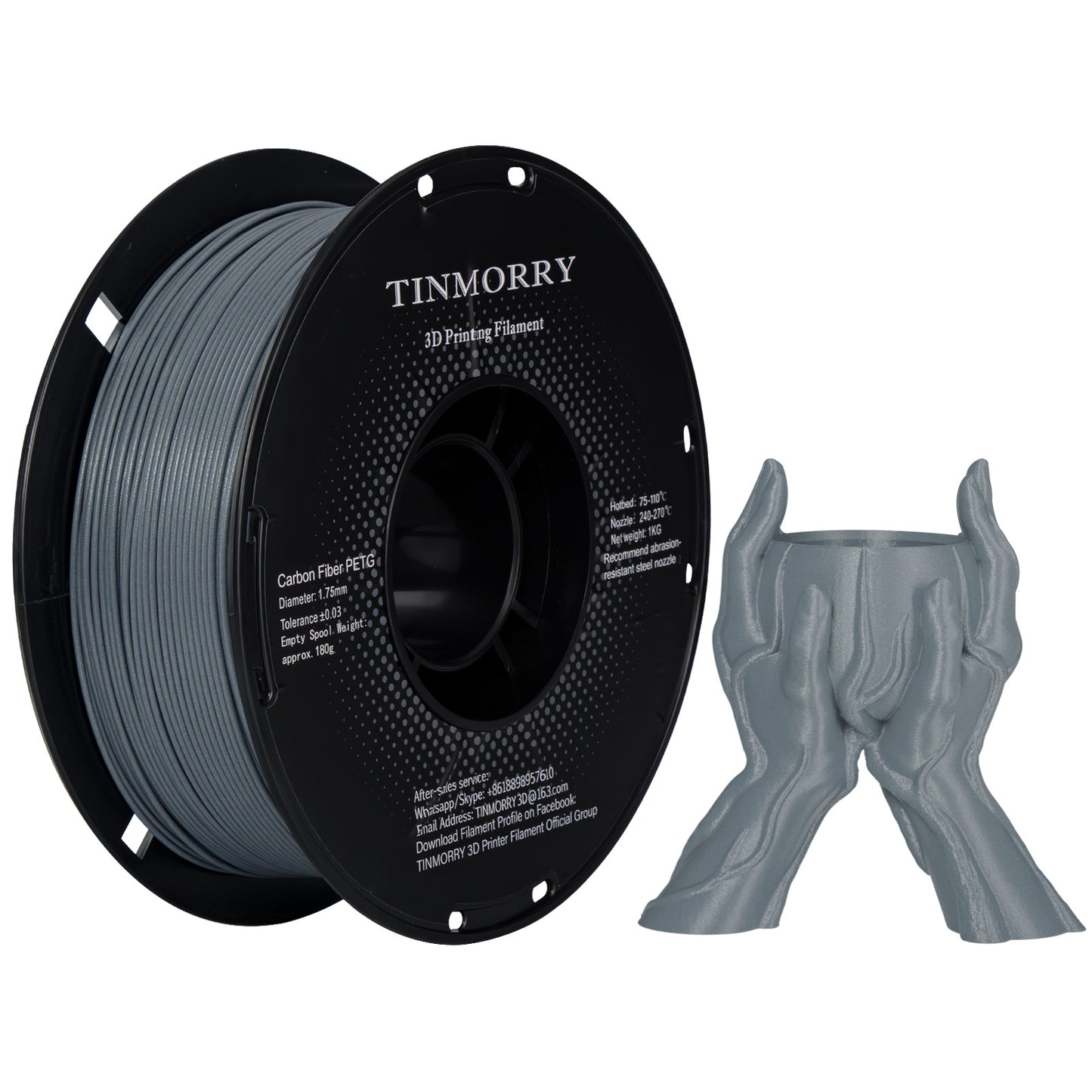 Carbon Fiber PETG 3D Printer Filament 1.75mm, 1 KG, Marble Grey