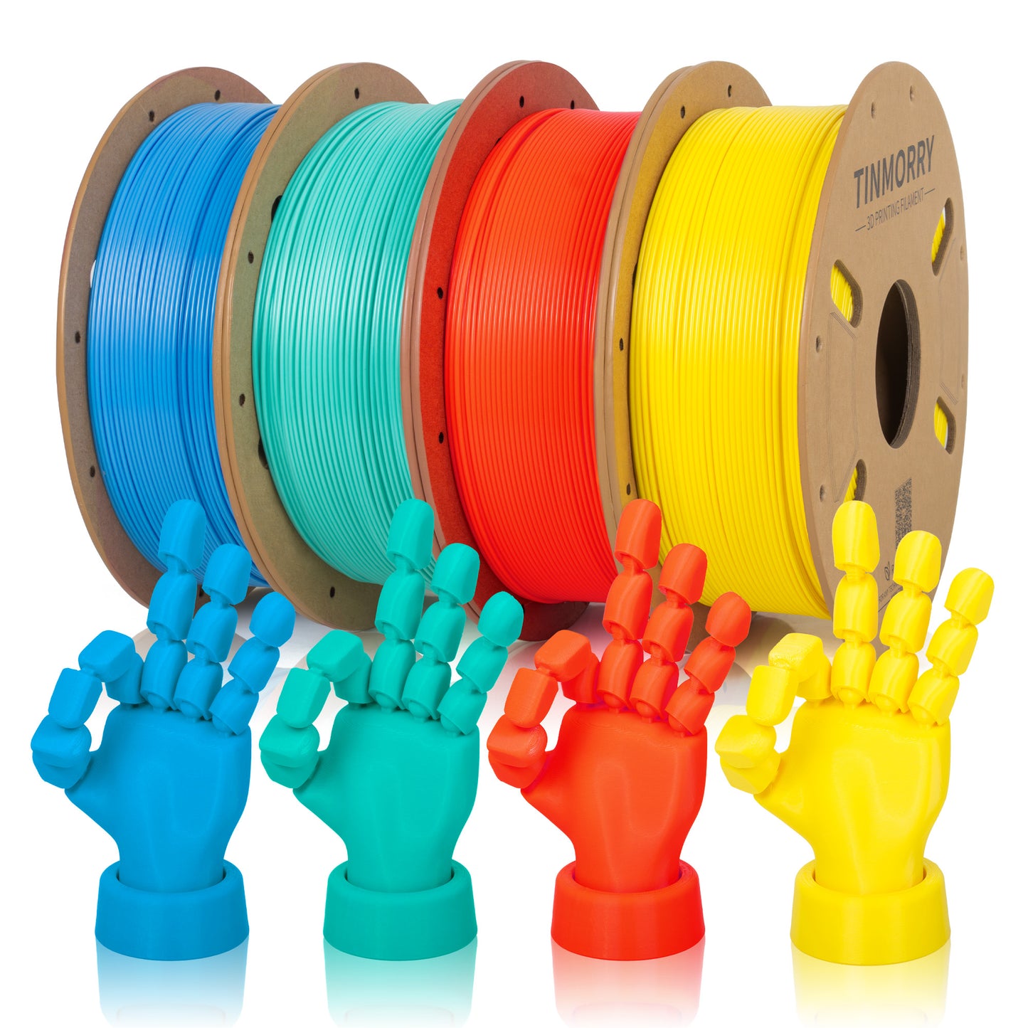 4 Rolls Value Pack & Save | PETG-ECO Filament, 1 KG 1 Spool, Bright Yellow+ Mint Green+ Sky Blue+ Orange