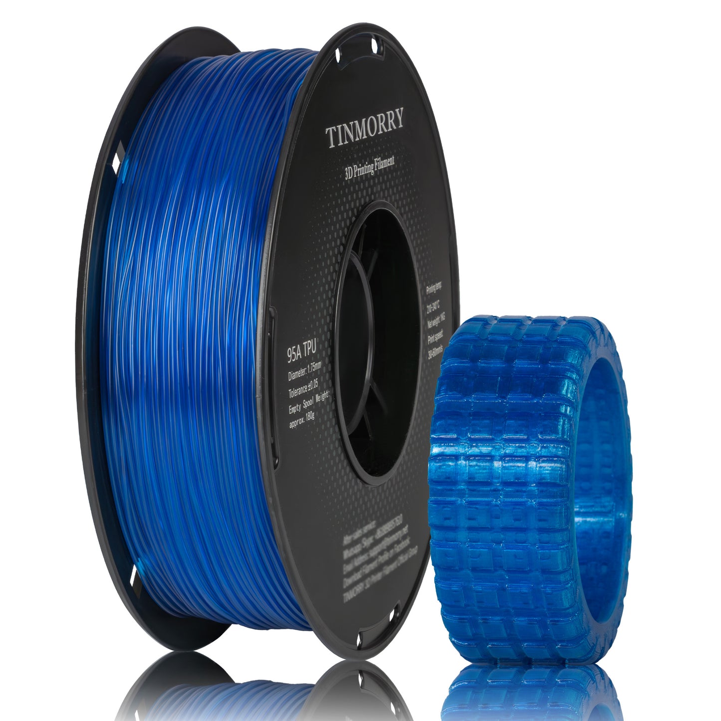 95A TPU 3D Printer Filament 1.75mm, 1 KG, Transparent Blue