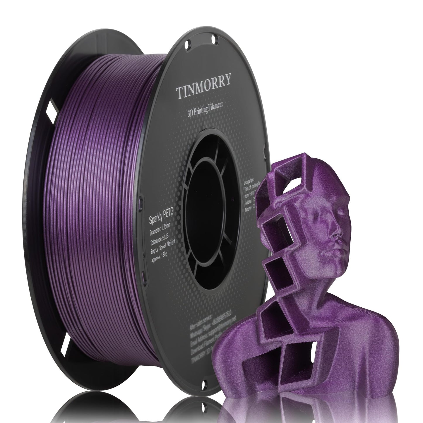 Sparkly PETG 3D Printer Filament 1.75mm, 1 KG, Sparkly Violet