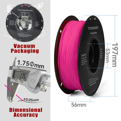 95A TPU 3D Printer Filament 1.75mm, 1 KG, Fluorescent Rose Red