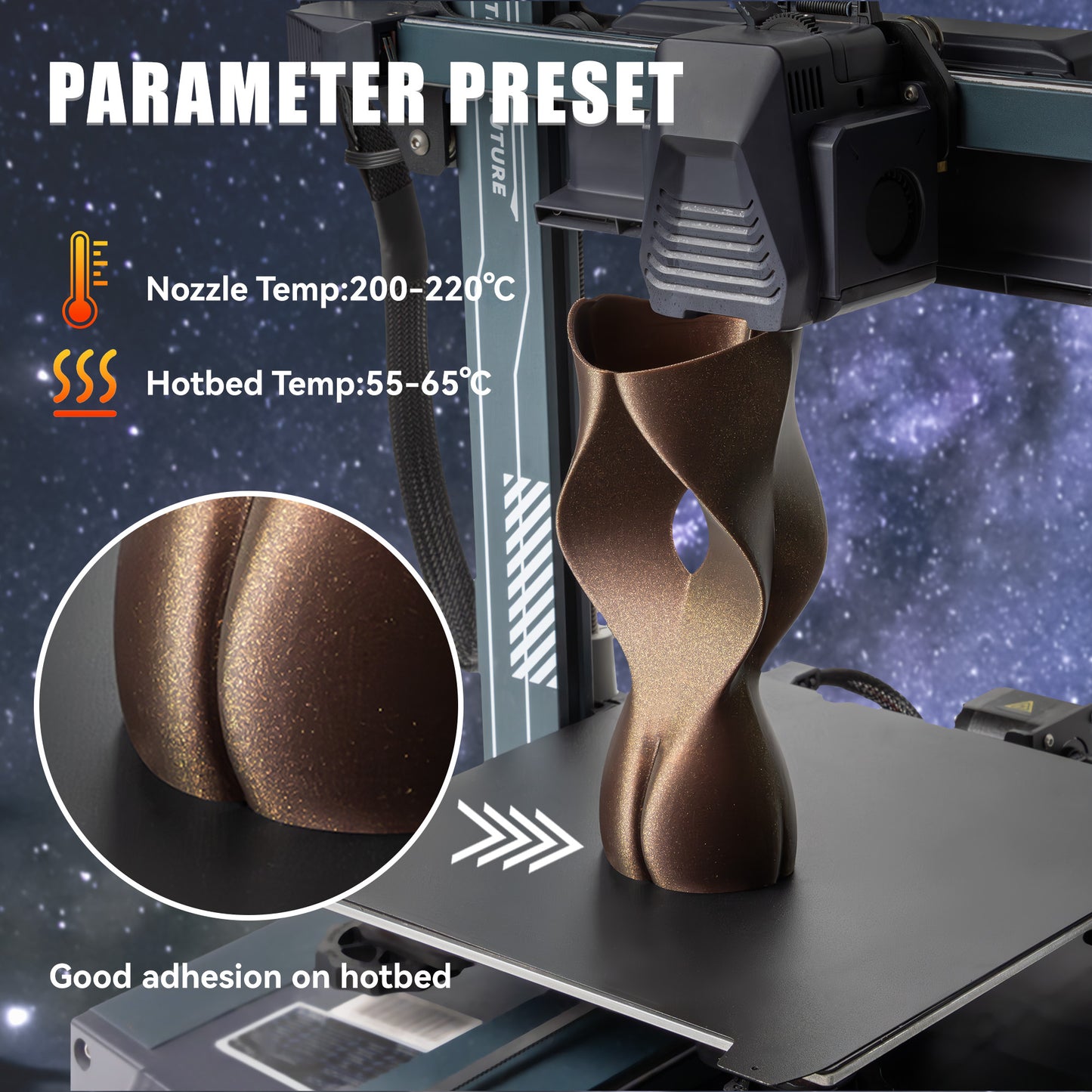 TINMORRY PLA-Filament 1,75 mm, 3D-Drucker-Filament, Maßgenauigkeit +/- 0,03 mm, 1 kg Spule, kompatibel mit Bambu FDM 3D-Drucker, Galaxy Brown
