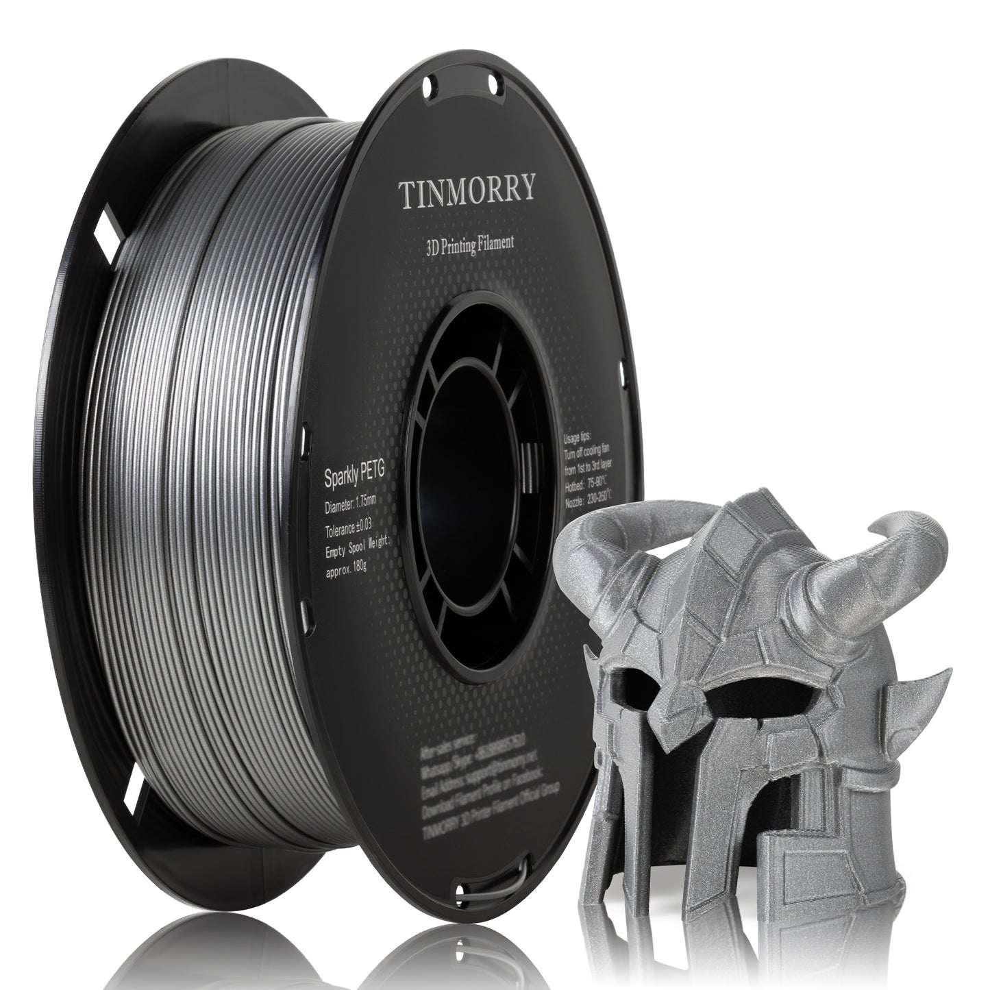TINMORRY PETG-Filament 1,75 mm, Rapid PETG-Eco 3D-Druckfilament, kompatibel mit Bambu Lab/Creality K1C / FLASHFORGE Adventurer 5M FDM 3D-Drucker, 1 kg 1 Spule, Sparkly Silver 