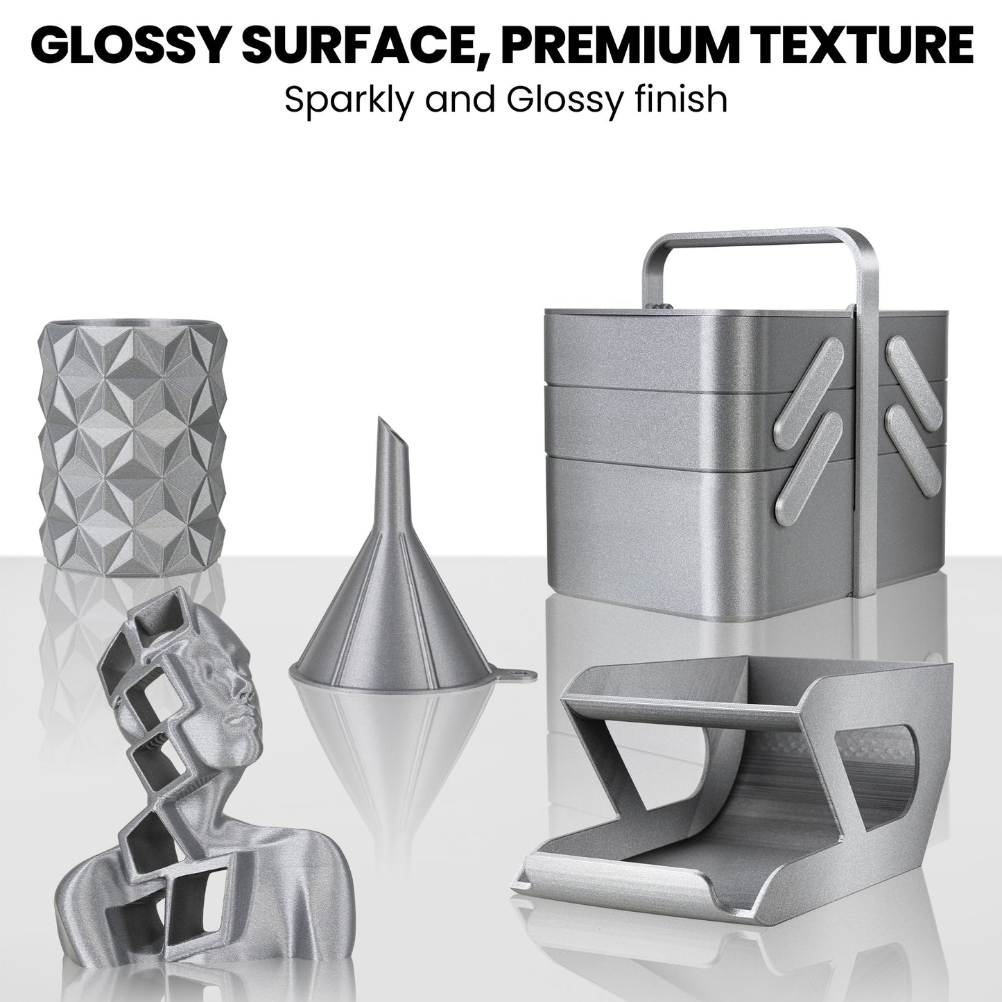 TINMORRY PETG-Filament 1,75 mm, Rapid PETG-Eco 3D-Druckfilament, kompatibel mit Bambu Lab/Creality K1C / FLASHFORGE Adventurer 5M FDM 3D-Drucker, 1 kg 1 Spule, Sparkly Silver 